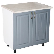 Masca pentru chiuveta cu 2 usi 80 cm Zebra, Alb/MDF Gri cu blat Travertin, 80 x 85 x 60 cm